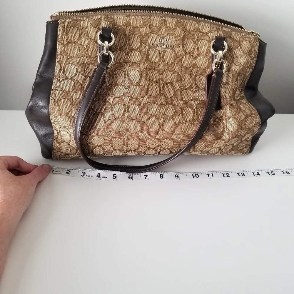 Coach Signature Canvas and Leather Brooke Carryall Purse Light Khaki/Chalk - Picture 12 of 16